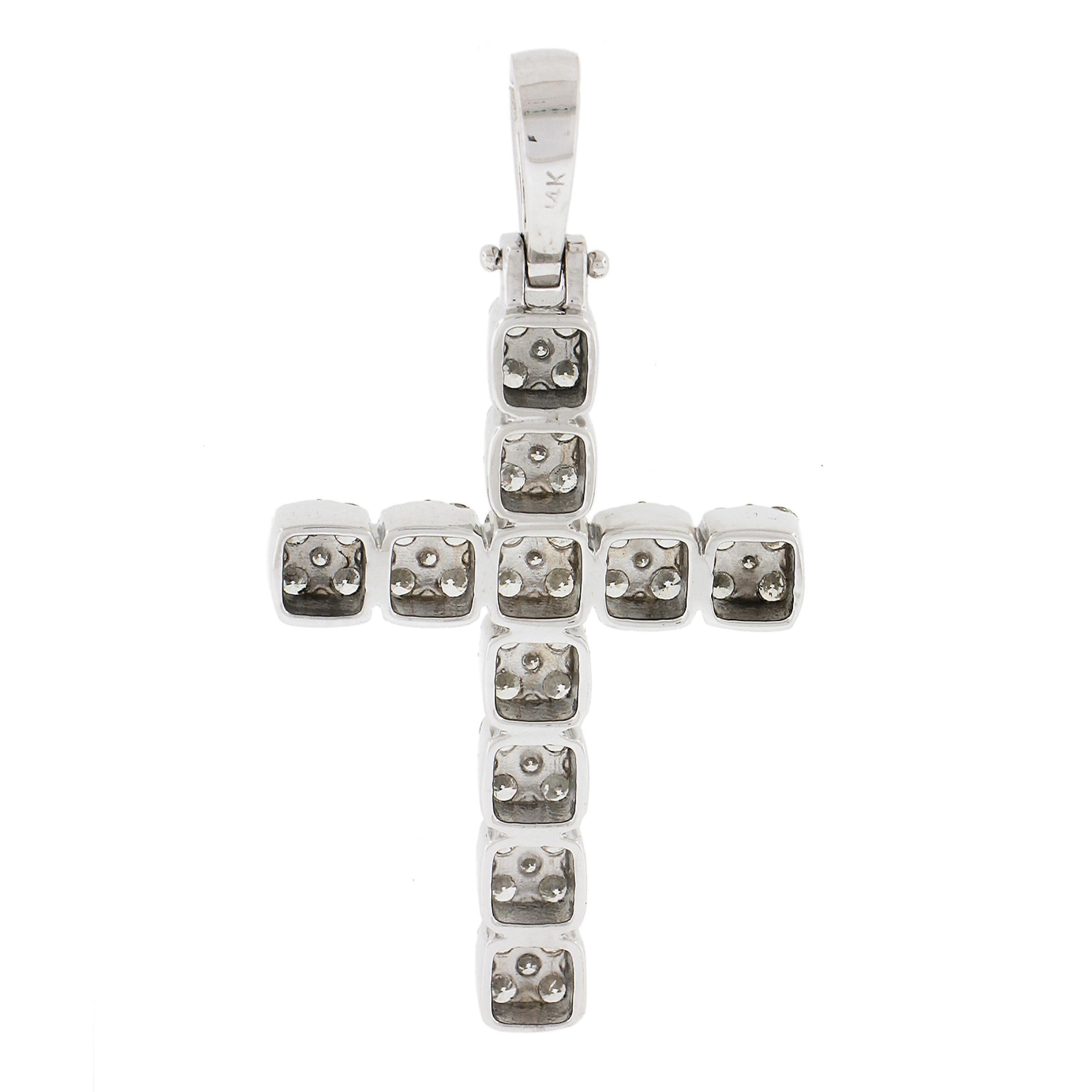 Women's Unisex Large 14k White Gold 3.30ctw Fiery Brilliant Diamond Cross Pendant For Sale