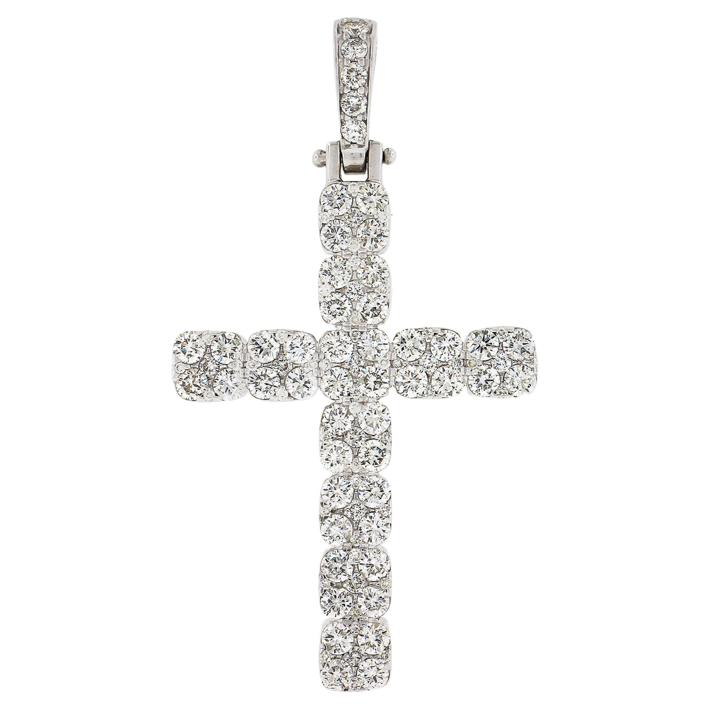 Unisex Large 14k White Gold 3.30ctw Fiery Brilliant Diamond Cross Pendant For Sale
