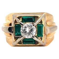 Unisex Large Emerald & Diamond Ring in Yellow Gold 'Sizable'
