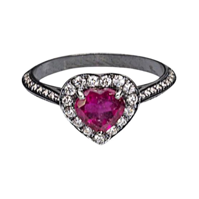 18 Karat Gold Rubelit 0,50 Karat Weißer Diamant Rock Style Unisex-Liebering im Angebot