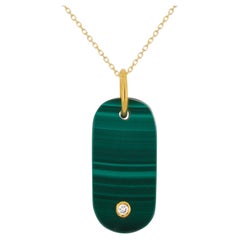 Unisex Malachite Pendant Adorned with a GVSI Diamond in 18 Karat Yellow Gold