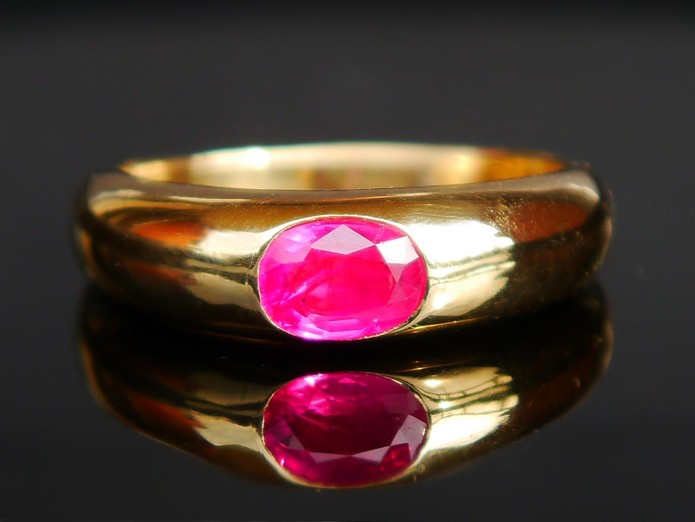 Retro Unisex Men Ring natural 1ct Ruby solid 18K Gold ØUS 8.5 / 8gr.