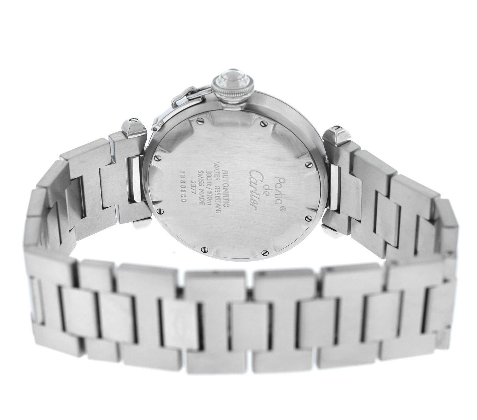 Unisex Midsize Cartier Pasha GMT Steel Date Automatic Watch For Sale 2