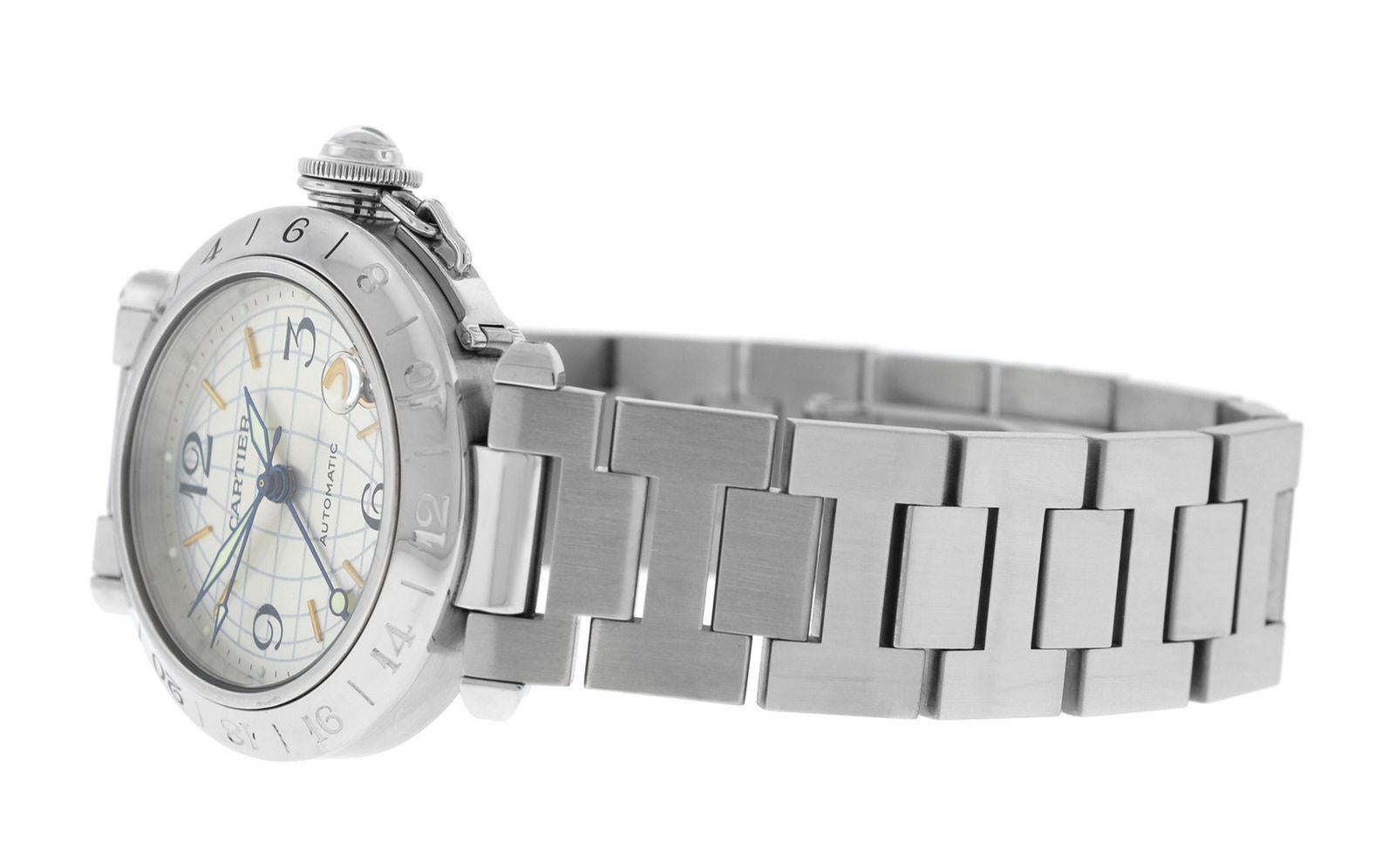 Unisex Midsize Cartier Pasha GMT Steel Date Automatic Watch For Sale 4