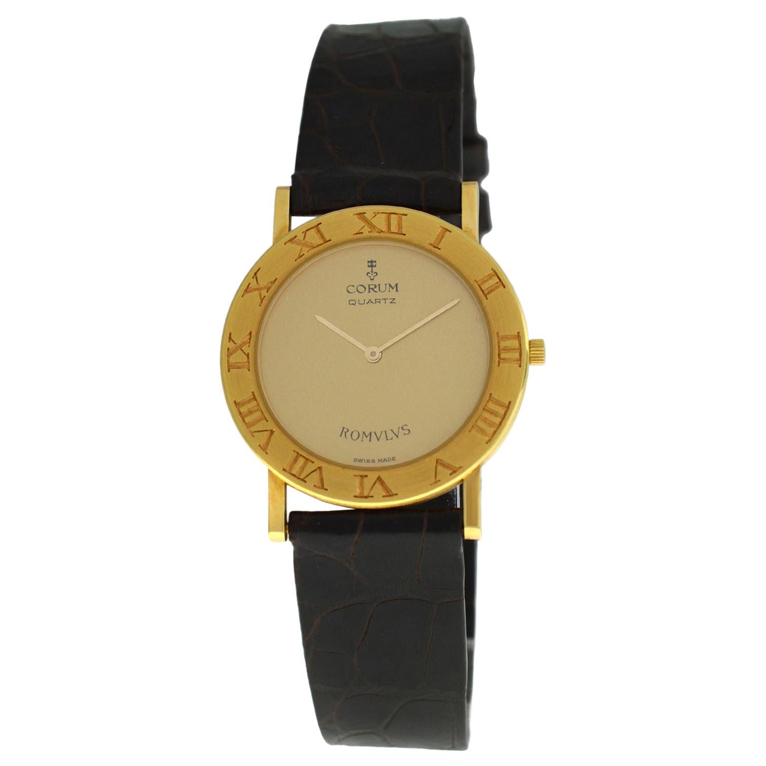 Unisex Midsize Corum Romvlvs 50.101.56 18 Karat Solid Rose Gold Quartz Watch For Sale