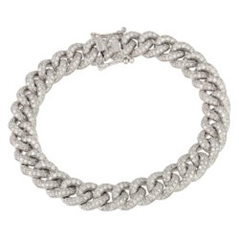 Taille coussin antique Bracelet unisexe moderne en or blanc 18 carats avec chaîne en diamants, bijouterie d'art en vente