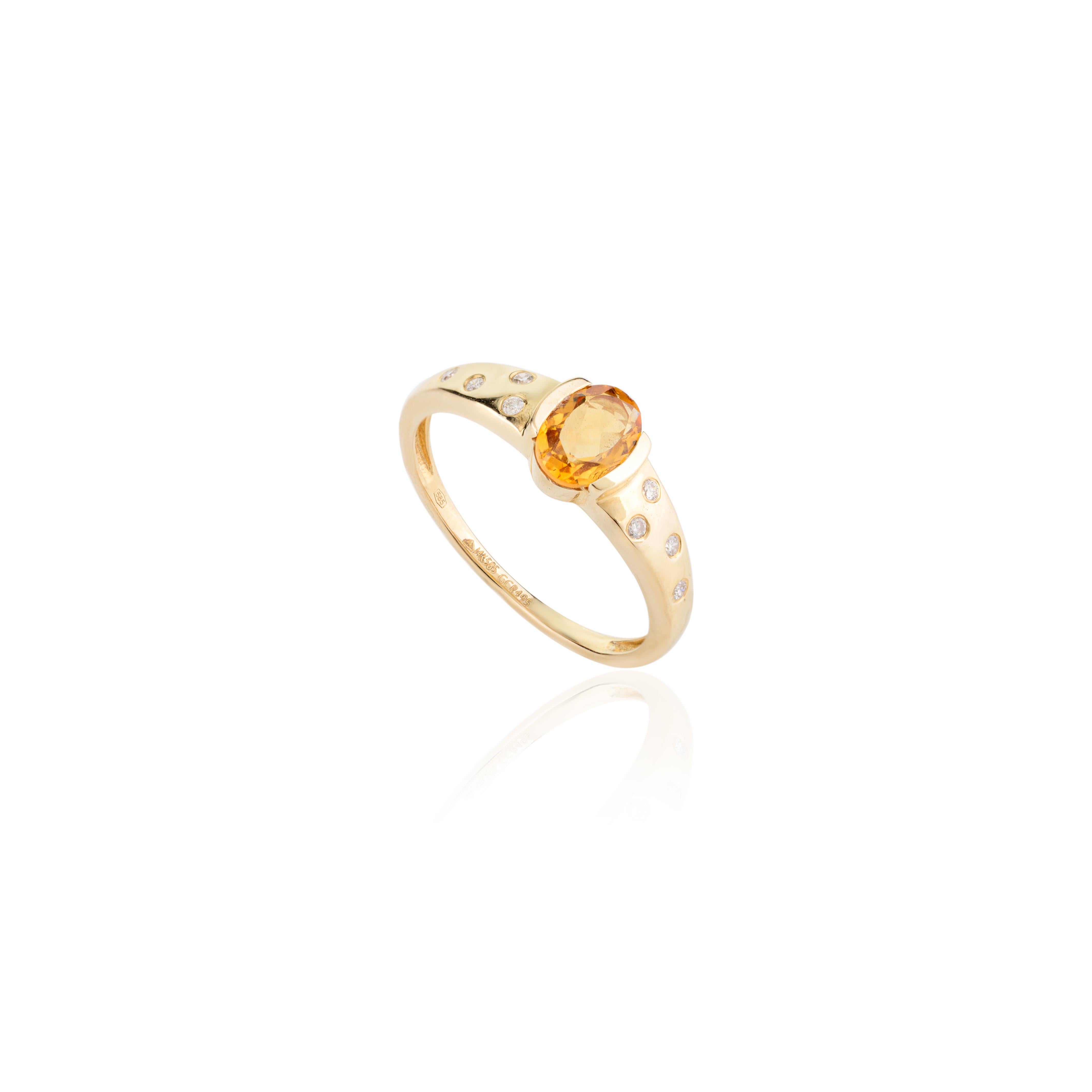 For Sale:  Unisex Natural Citrine and Diamond Engagement Ring in 14k Solid Yellow Gold 3