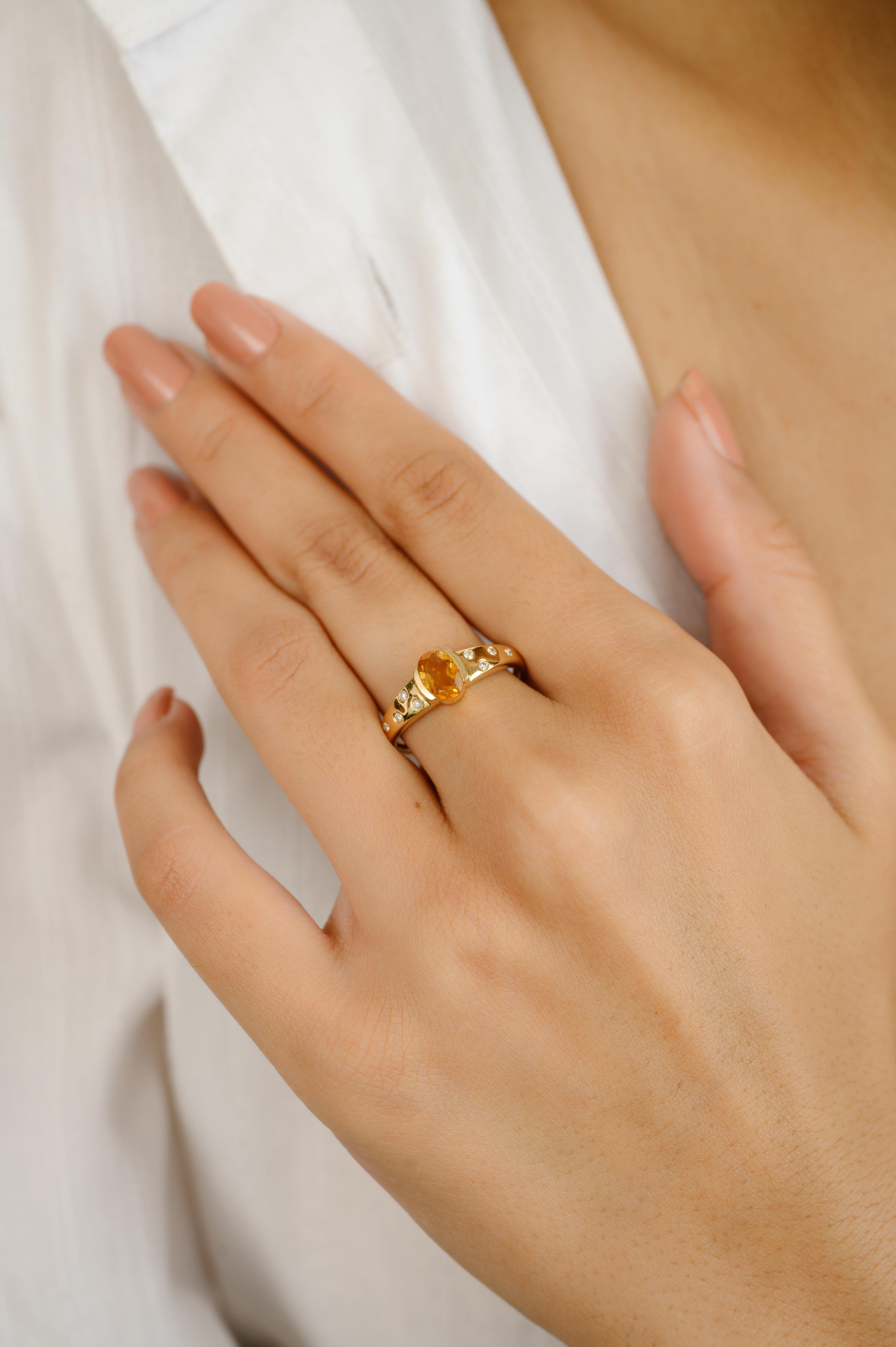 For Sale:  Unisex Natural Citrine and Diamond Engagement Ring in 14k Solid Yellow Gold 5