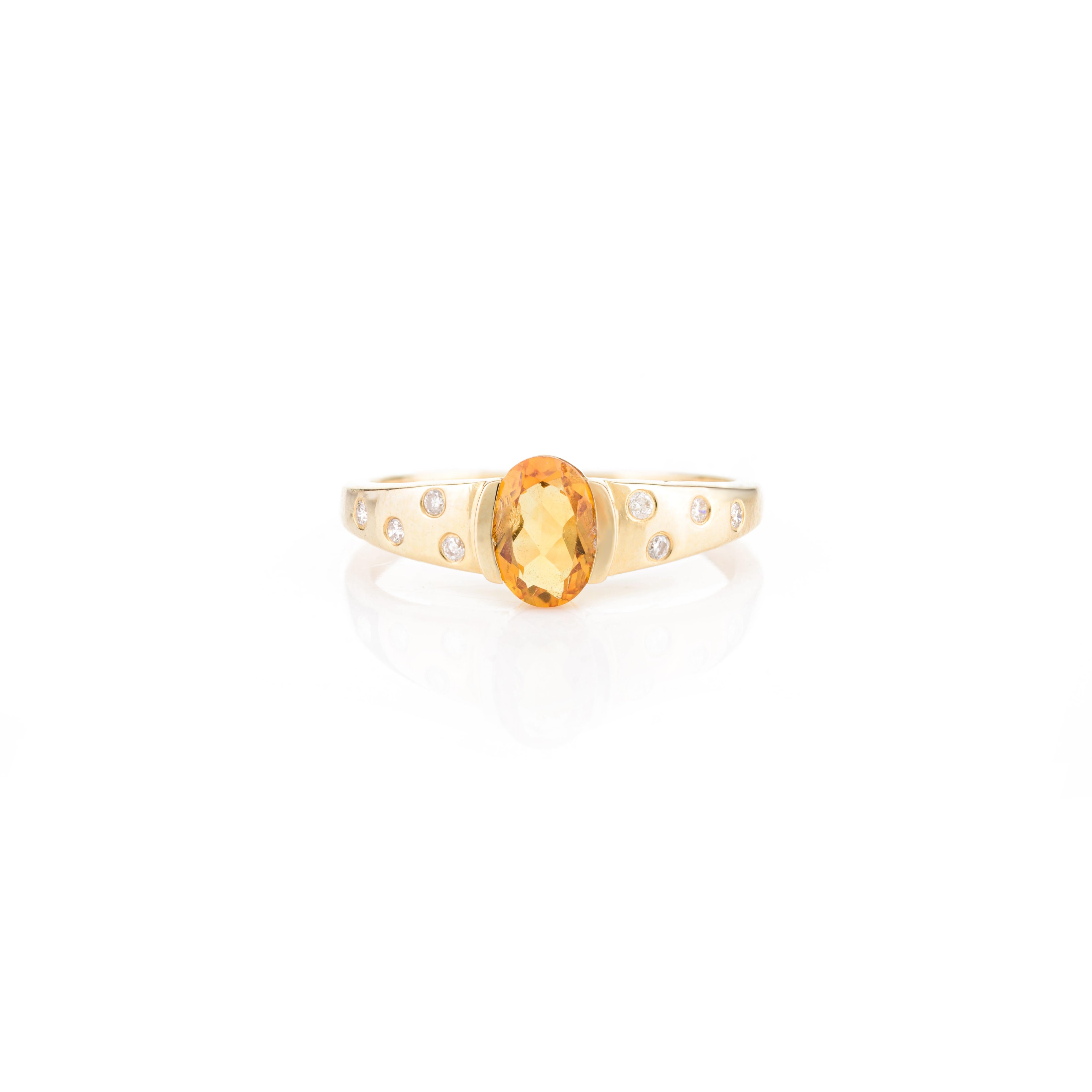 For Sale:  Unisex Natural Citrine and Diamond Engagement Ring in 14k Solid Yellow Gold 6
