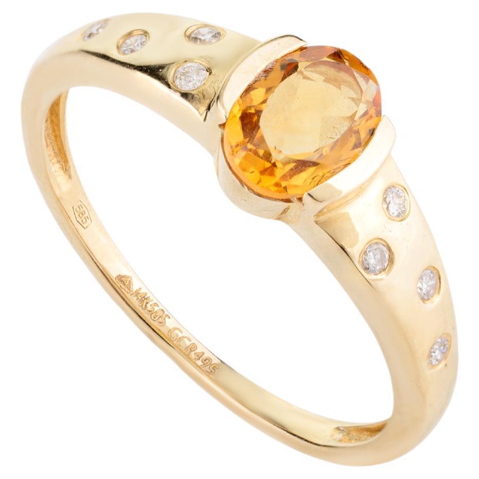 For Sale:  Unisex Natural Citrine and Diamond Engagement Ring in 14k Solid Yellow Gold