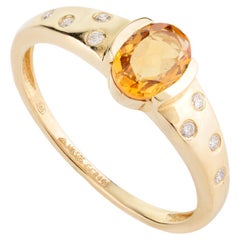 Unisex Natural Citrine and Diamond Engagement Ring in 14k Solid Yellow Gold