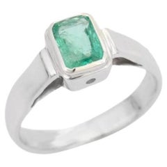 Bague unisexe en argent 925 avec solitaire en émeraude naturelle Handcraft