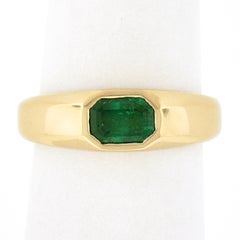 Unisex New 14k Yellow Gold 0.66ct Green Emerald Sideways Bezel Solitaire Ring