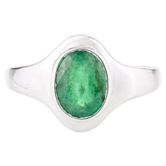 Unisex Oval Emerald Wedding Ring Gift for Him in 18k Solid White Gold