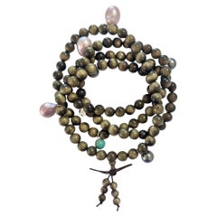 Unisex Phoebe Cat Wood Necklace with Multi-Pearl Charms