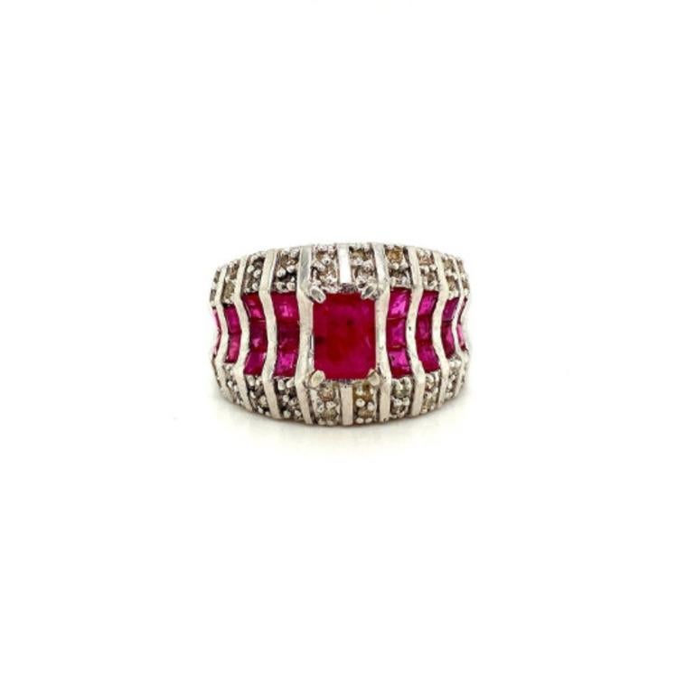Bague unisexe Regal à anneau épais en argent sterling avec rubis et diamants 2