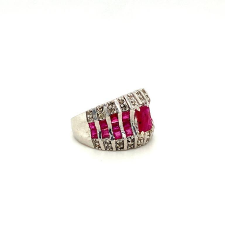 Bague unisexe Regal à anneau épais en argent sterling avec rubis et diamants 3