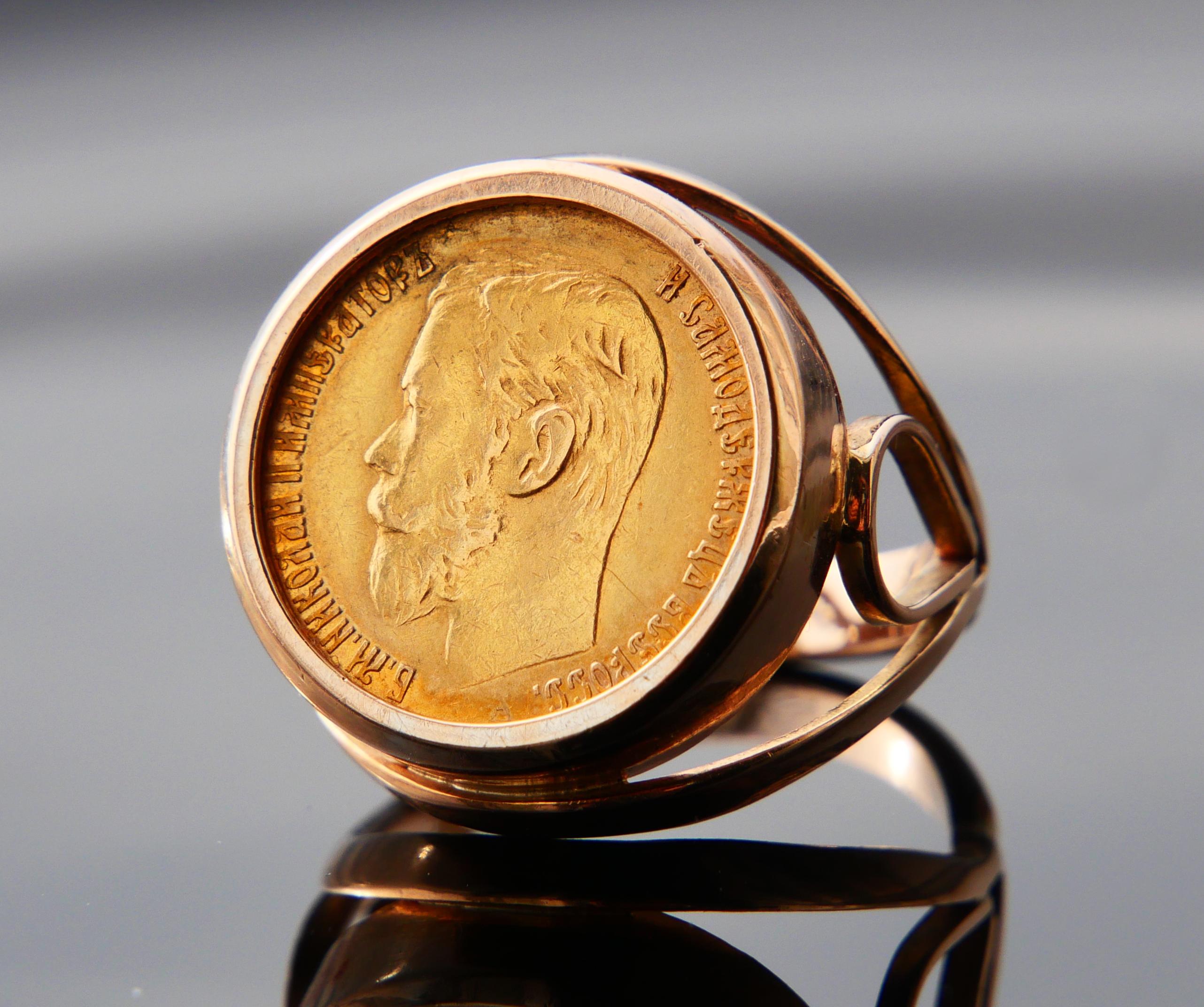 Art Nouveau Anello unisex 1898 Moneta russa 5 Rubli 22k & 14k Oro ØUS 6,5 / 10,26 gr in vendita