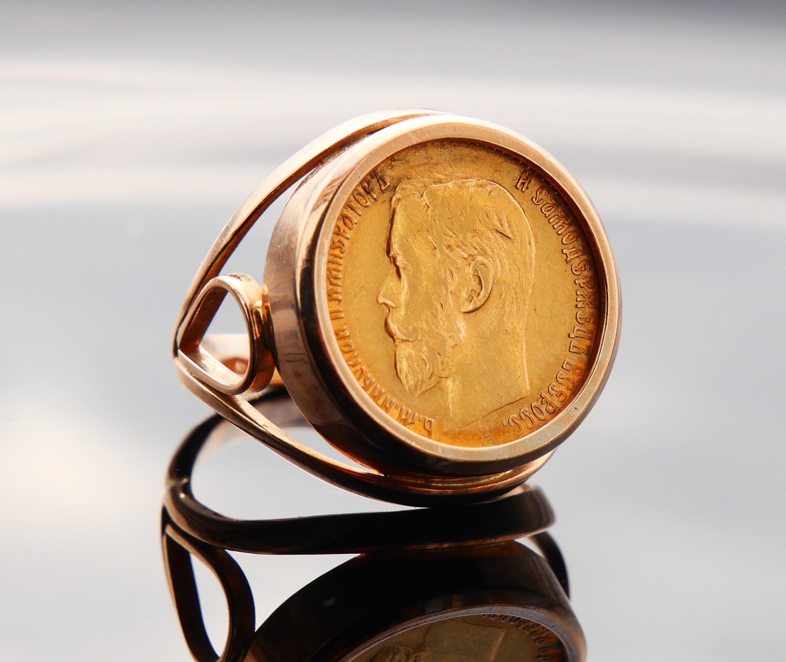 da uomo o donna Anello unisex 1898 Moneta russa 5 Rubli 22k & 14k Oro ØUS 6,5 / 10,26 gr in vendita