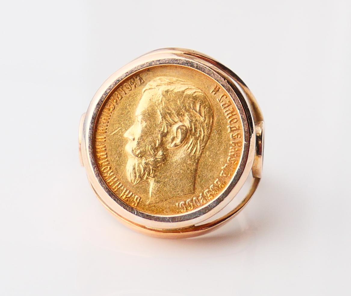 Anello unisex 1898 Moneta russa 5 Rubli 22k & 14k Oro ØUS 6,5 / 10,26 gr in vendita 1