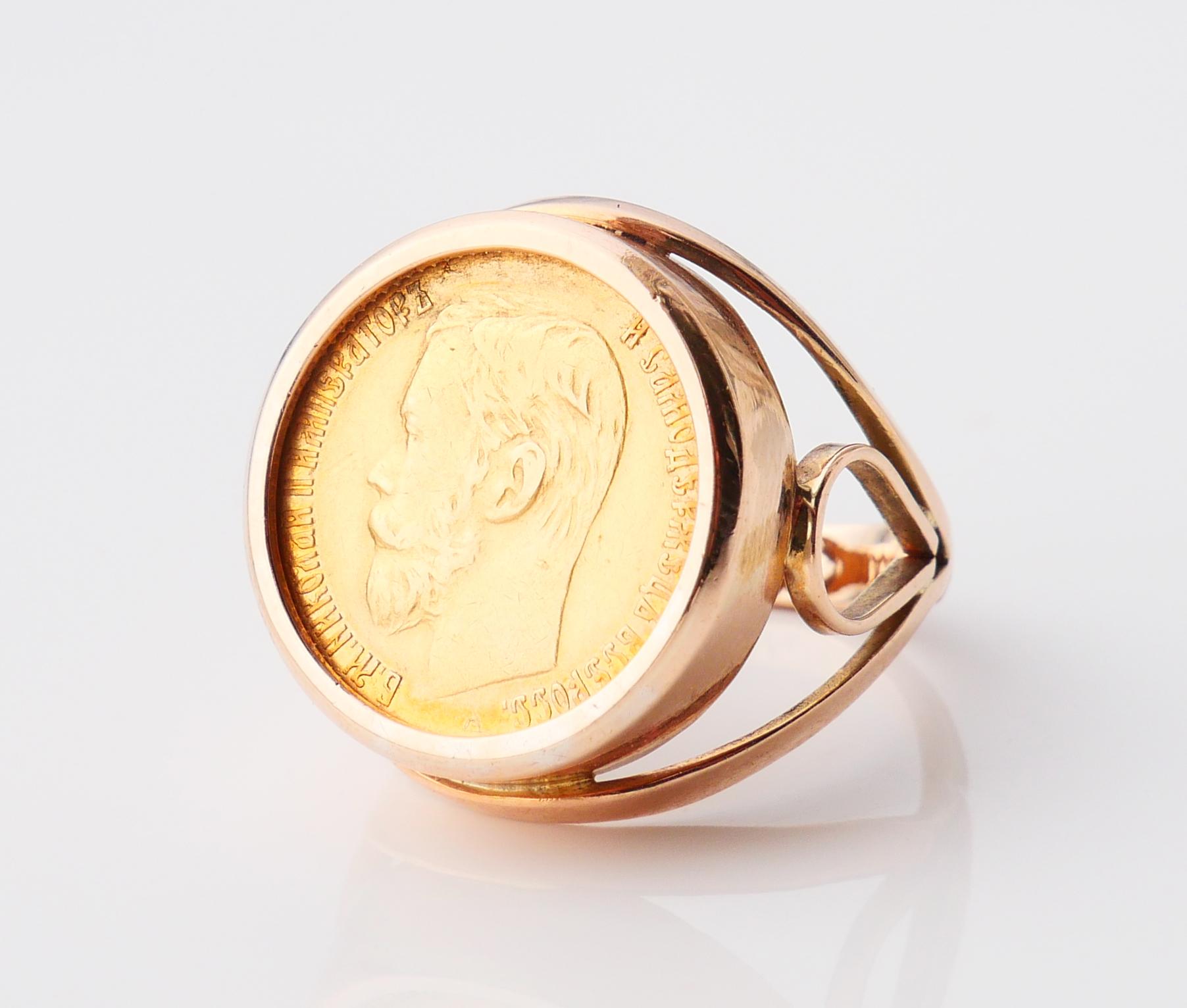Anello unisex 1898 Moneta russa 5 Rubli 22k & 14k Oro ØUS 6,5 / 10,26 gr in vendita 2