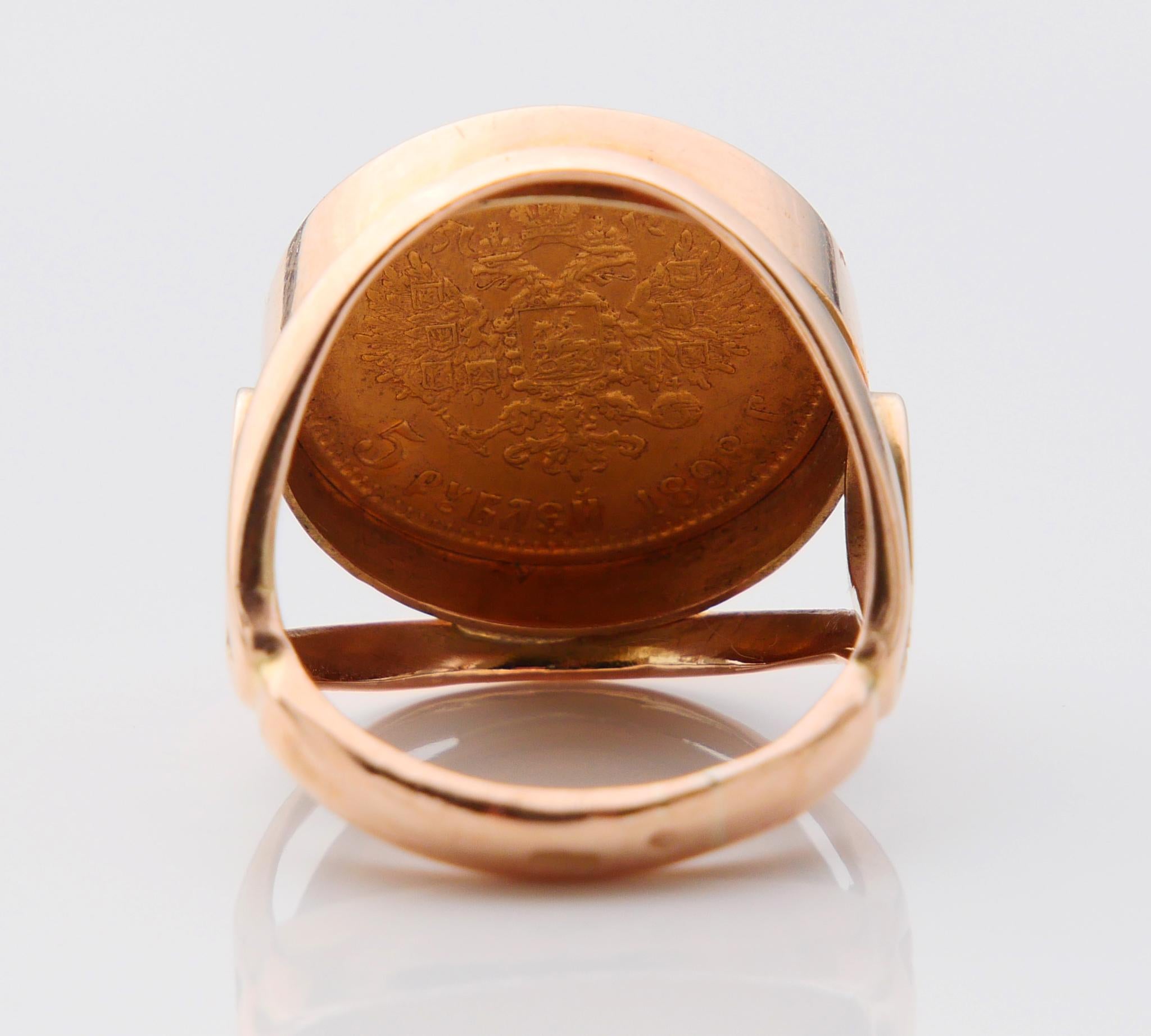 Anello unisex 1898 Moneta russa 5 Rubli 22k & 14k Oro ØUS 6,5 / 10,26 gr in vendita 3