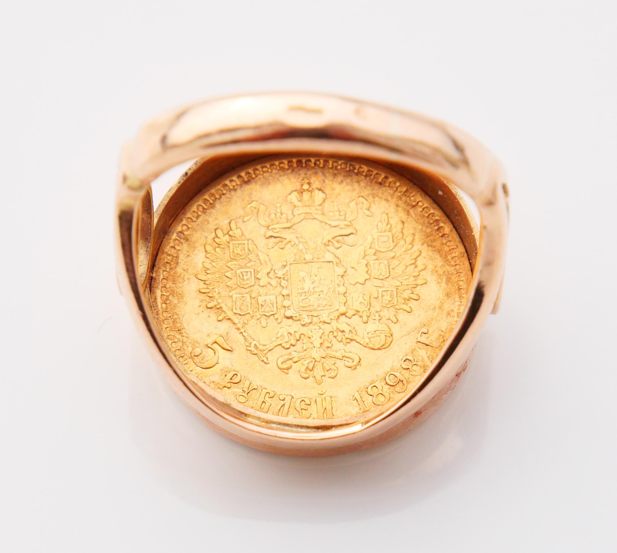 Anello unisex 1898 Moneta russa 5 Rubli 22k & 14k Oro ØUS 6,5 / 10,26 gr in vendita 4