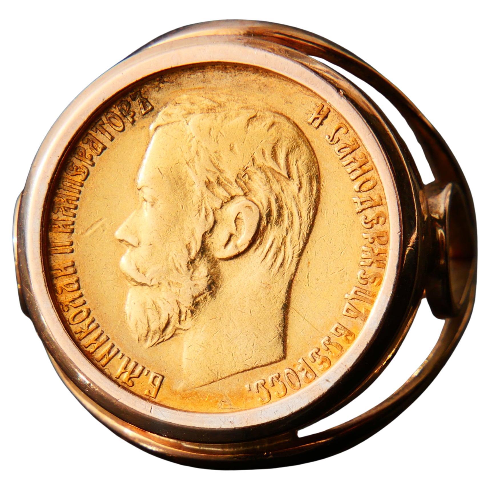 Unisex Ring 1898 Russische Münze 5 Rubel 22k
14k Gold ØUS 6.5 / 10.26 gr