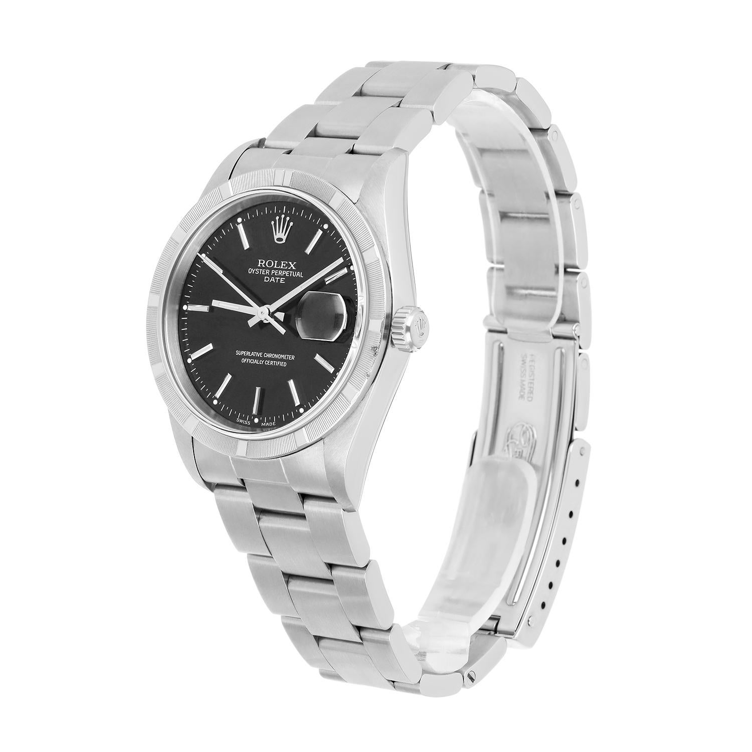 Men's Unisex Rolex Date Stainless Steel Watch Oyster Black Dial 15210 Circa 1999 For Sale