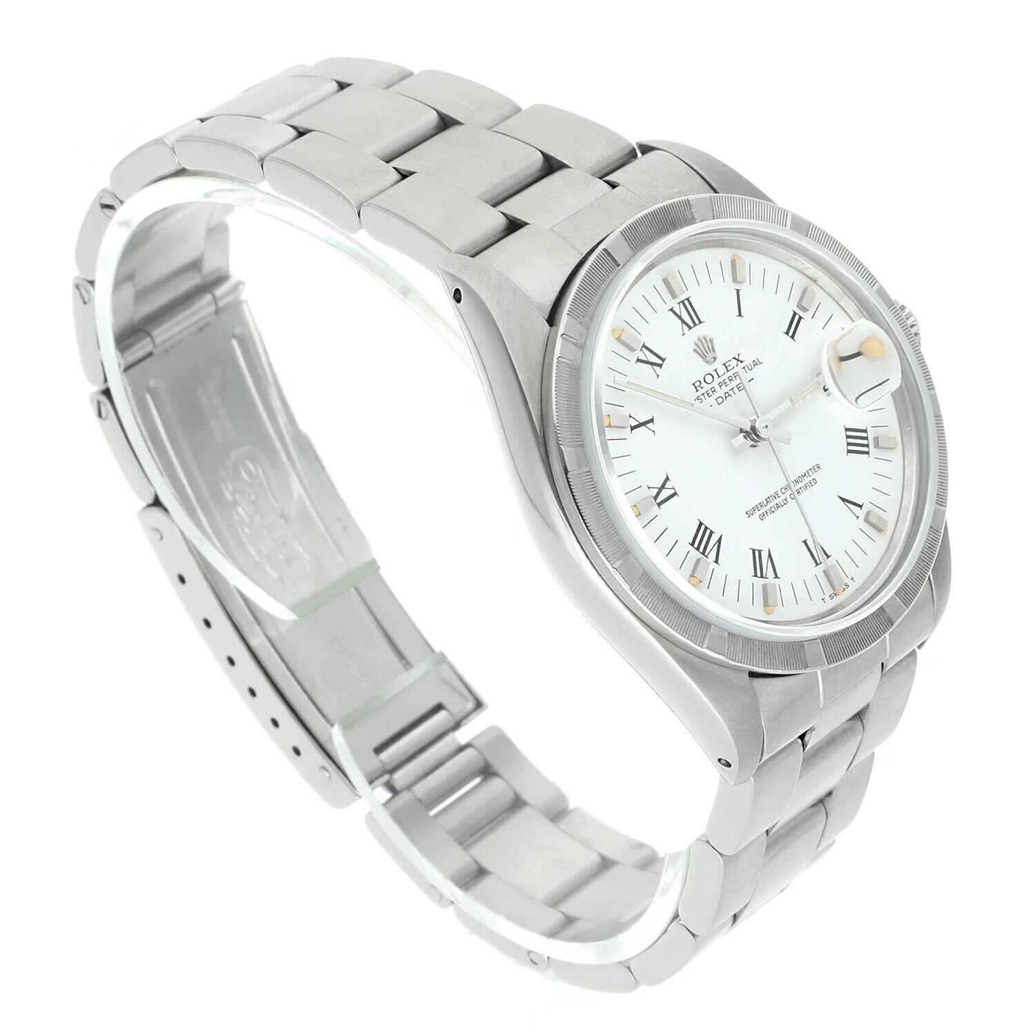Unisex Rolex Date Stainless Steel Watch Oyster White Roman Dial 15010 Circa 1988 For Sale 1