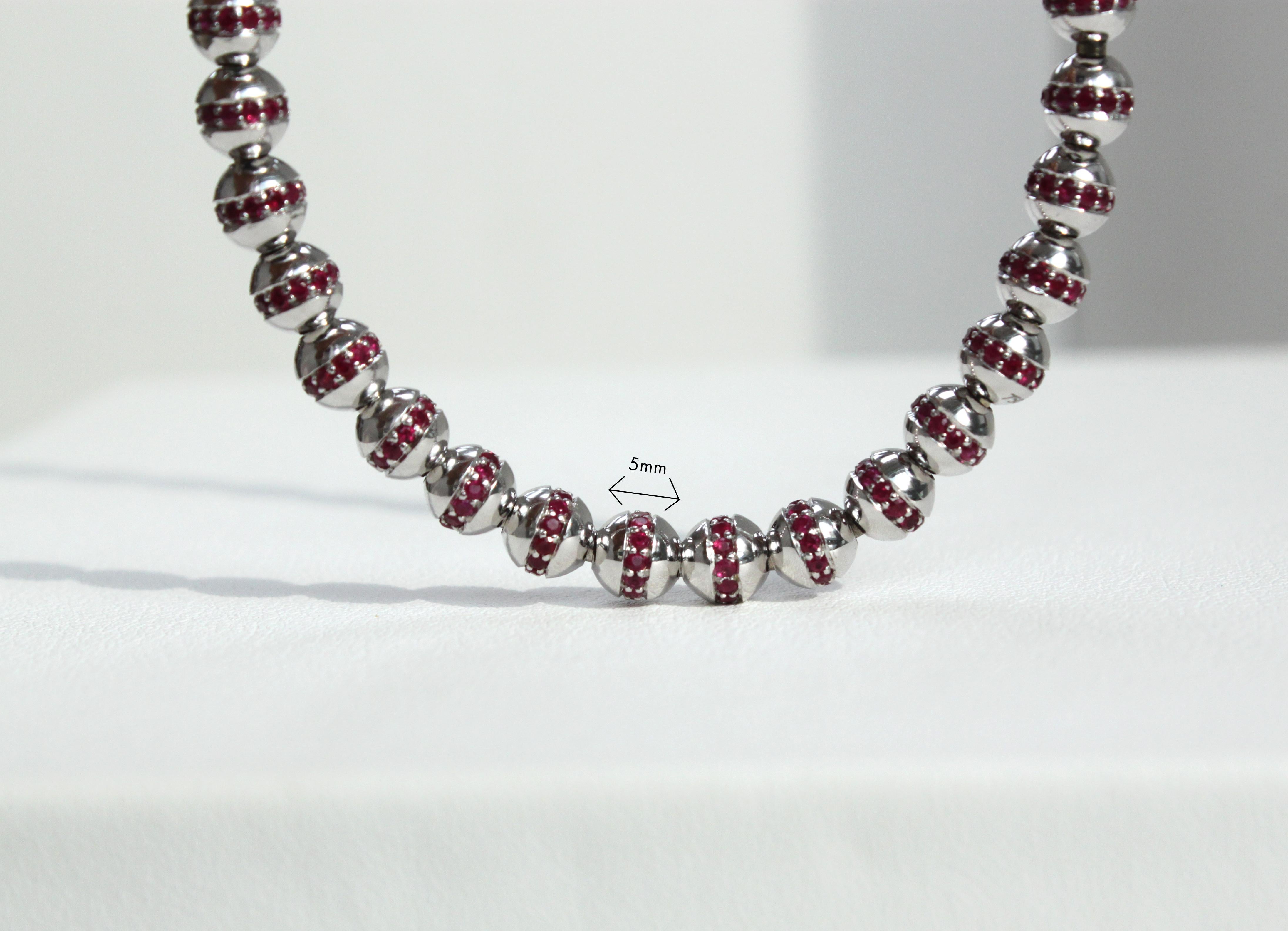 Round Cut Unisex Ruby Adjustable Bead Bracelet with 3.84ct natural deep colour rubies For Sale