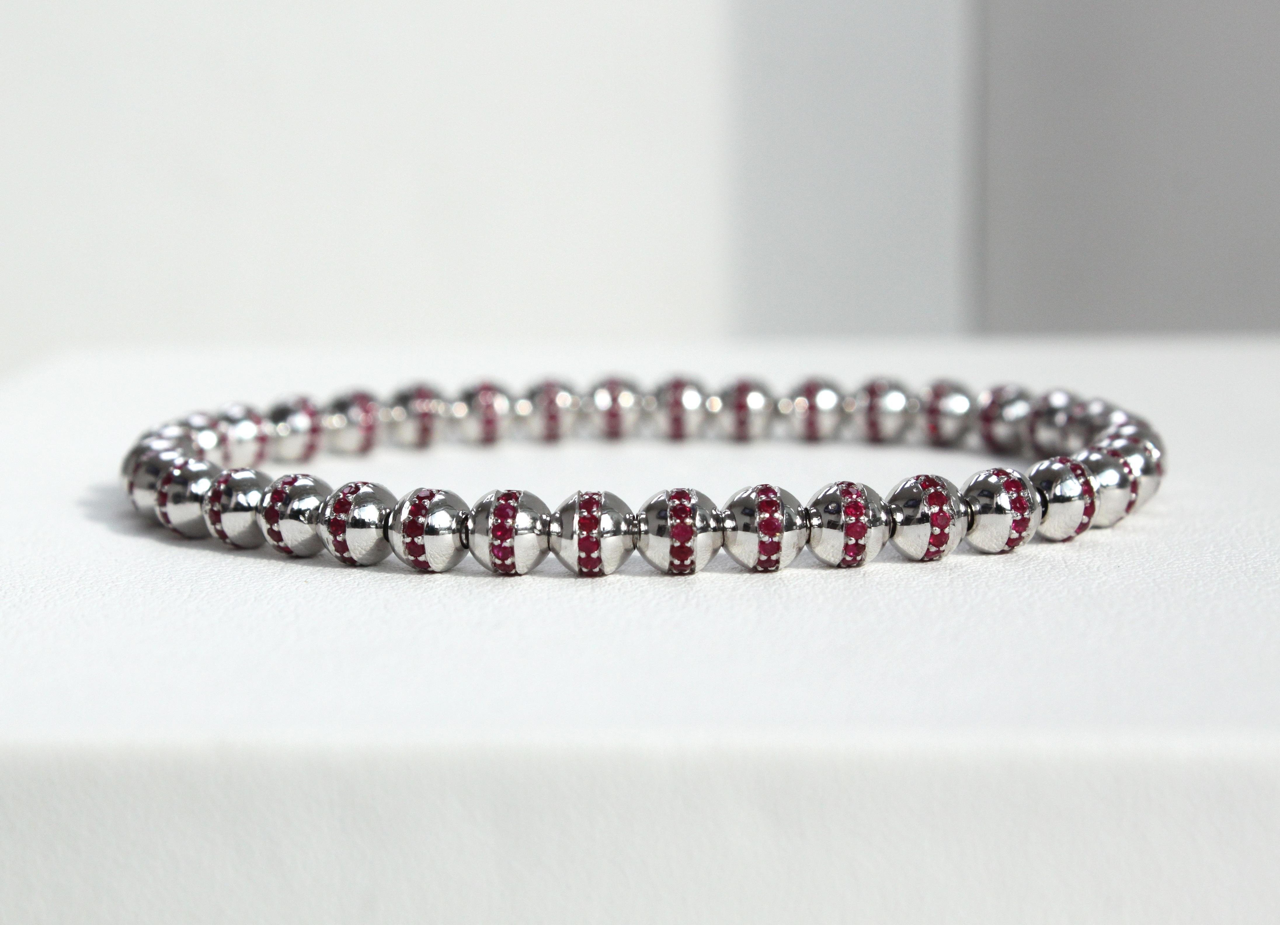 Unisex Ruby Adjustable Bead Bracelet with 3.84ct natural deep colour rubies In New Condition For Sale In Bangkok, TH