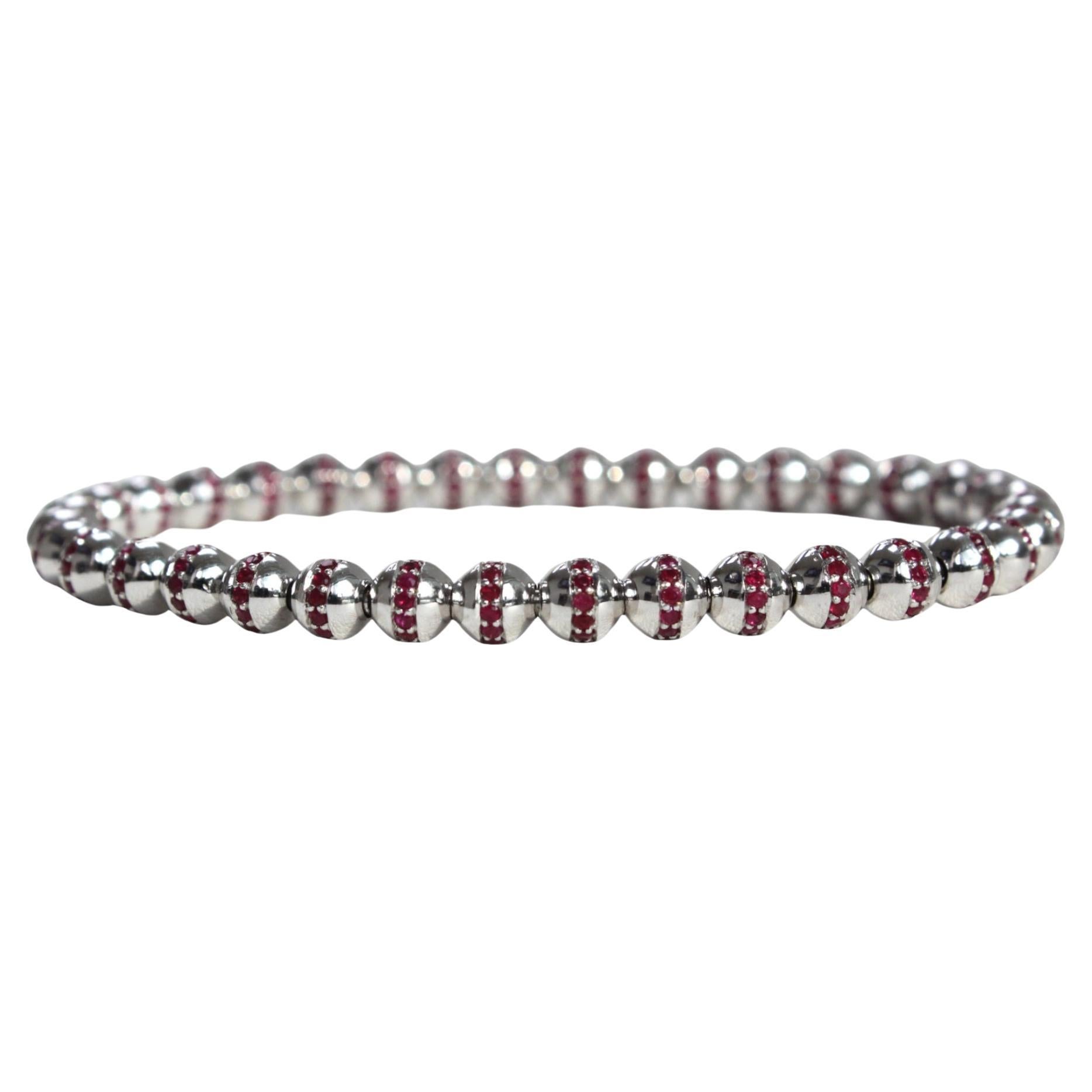 Unisex Ruby Adjustable Bead Bracelet with 3.84ct natural deep colour rubies For Sale
