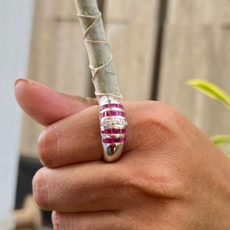 For Sale:  Unisex Ruby Diamond Dome Crafted Ring in 925 Silver Designer Jewelry Gift 5