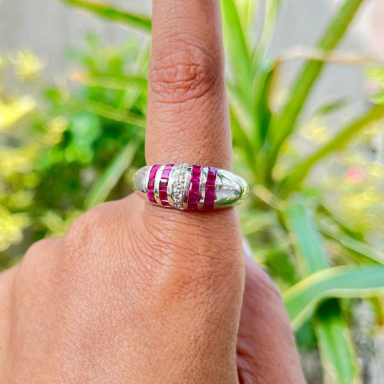 For Sale:  Unisex Ruby Diamond Dome Ring Crafted in Sterling Silver 2
