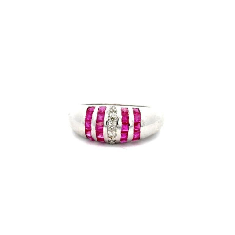 Im Angebot: Unisex Ruby Diamond Dome Ring Crafted in Sterling Silber () 3