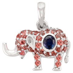 Regalo Colgante Elefante Delicado Unisex Tachonado de Zafiro en Oro Blanco Macizo de 14k