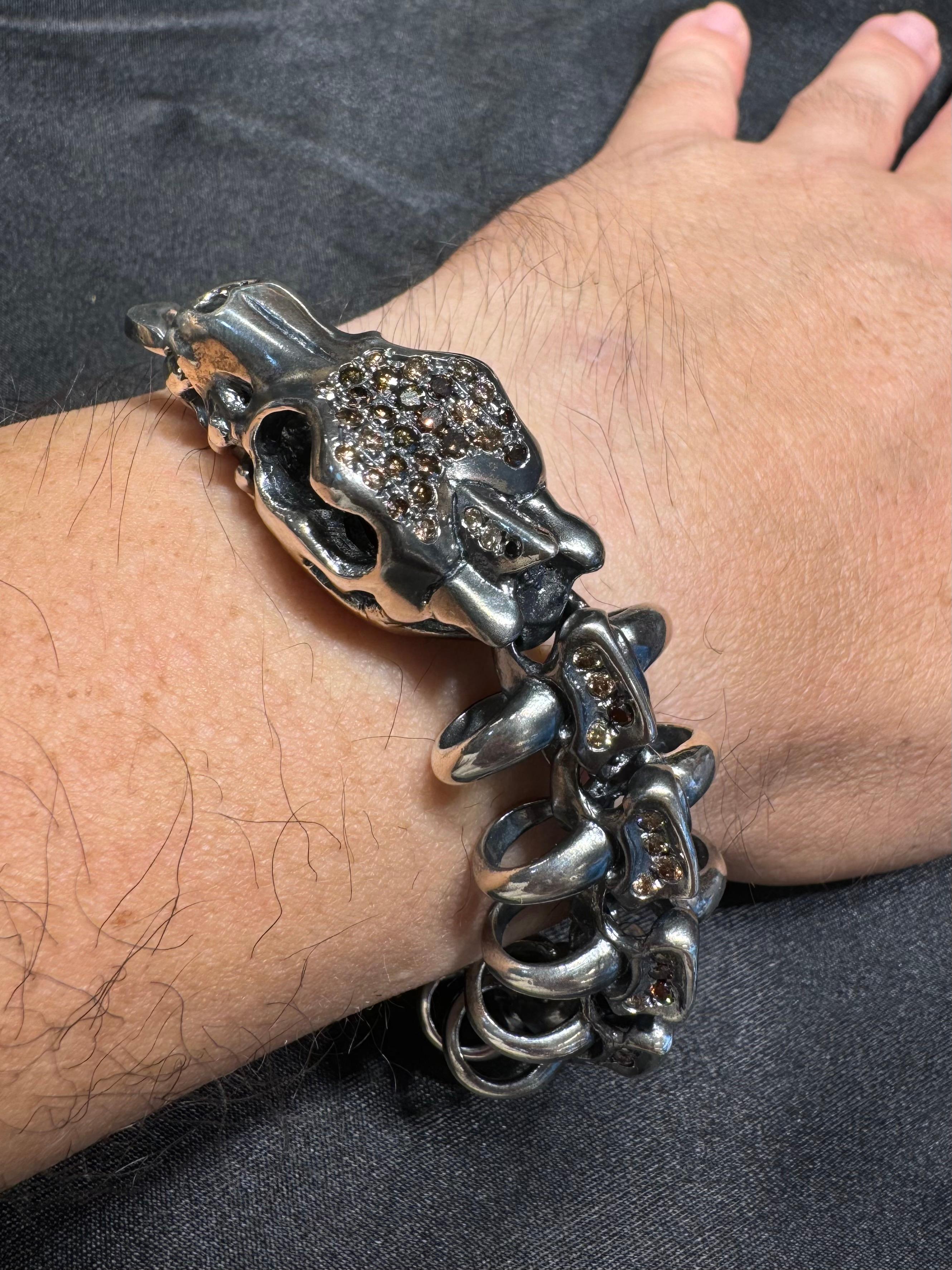 Unisex Silver & Fancy Color Natural Diamonds Dragon Bracelet. Statement Piece! For Sale 5