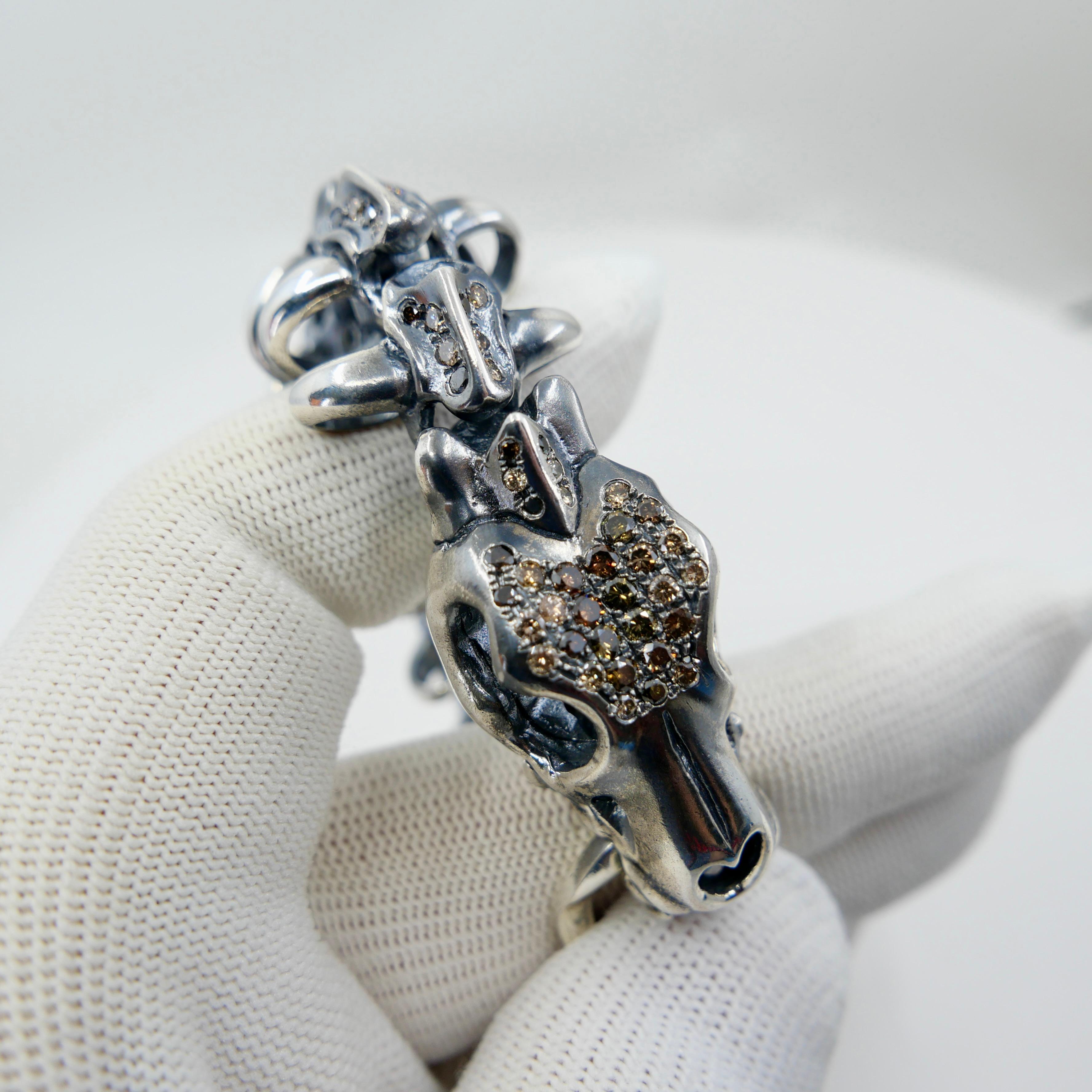 Unisex Silver & Fancy Color Natural Diamonds Dragon Bracelet. Statement Piece! For Sale 7