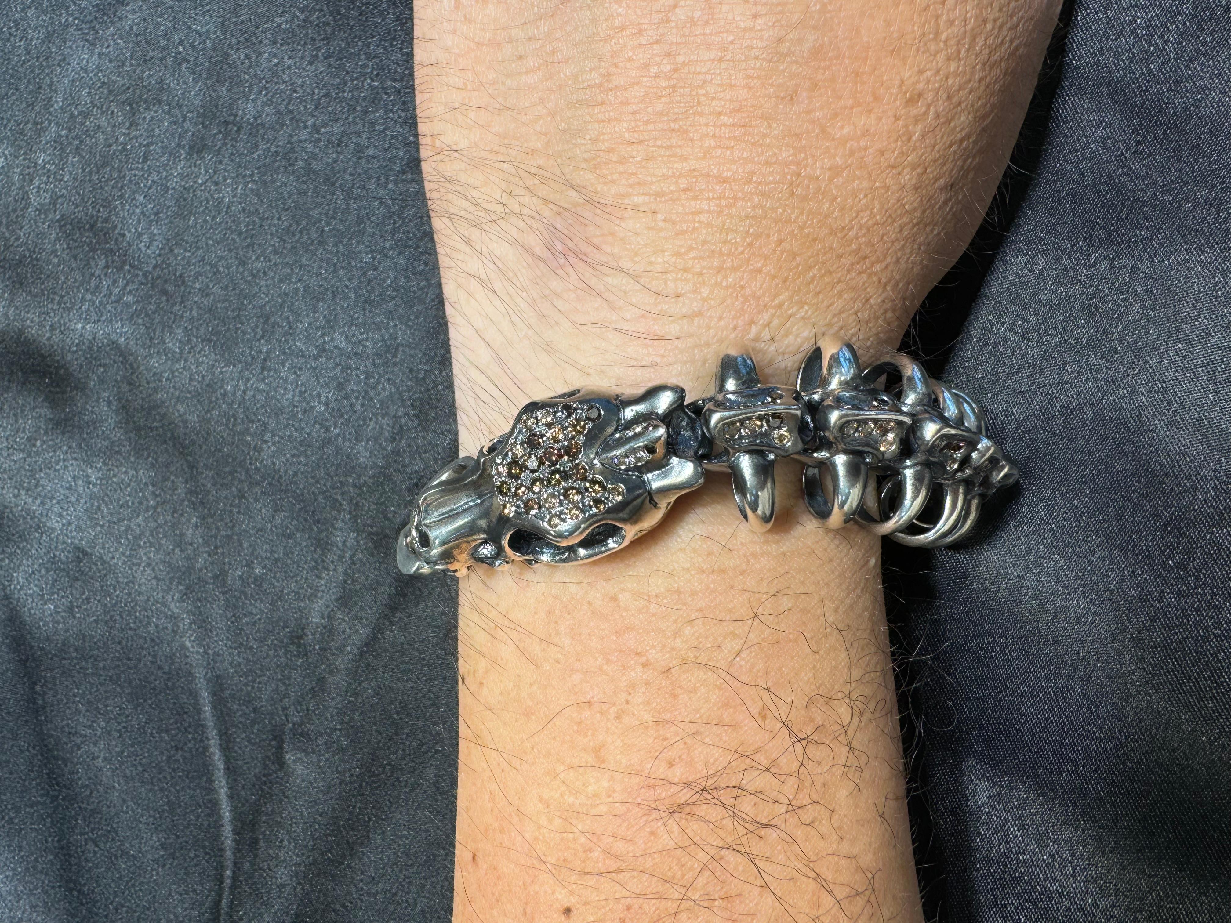 Unisex Silver & Fancy Color Natural Diamonds Dragon Bracelet. Statement Piece! For Sale 10