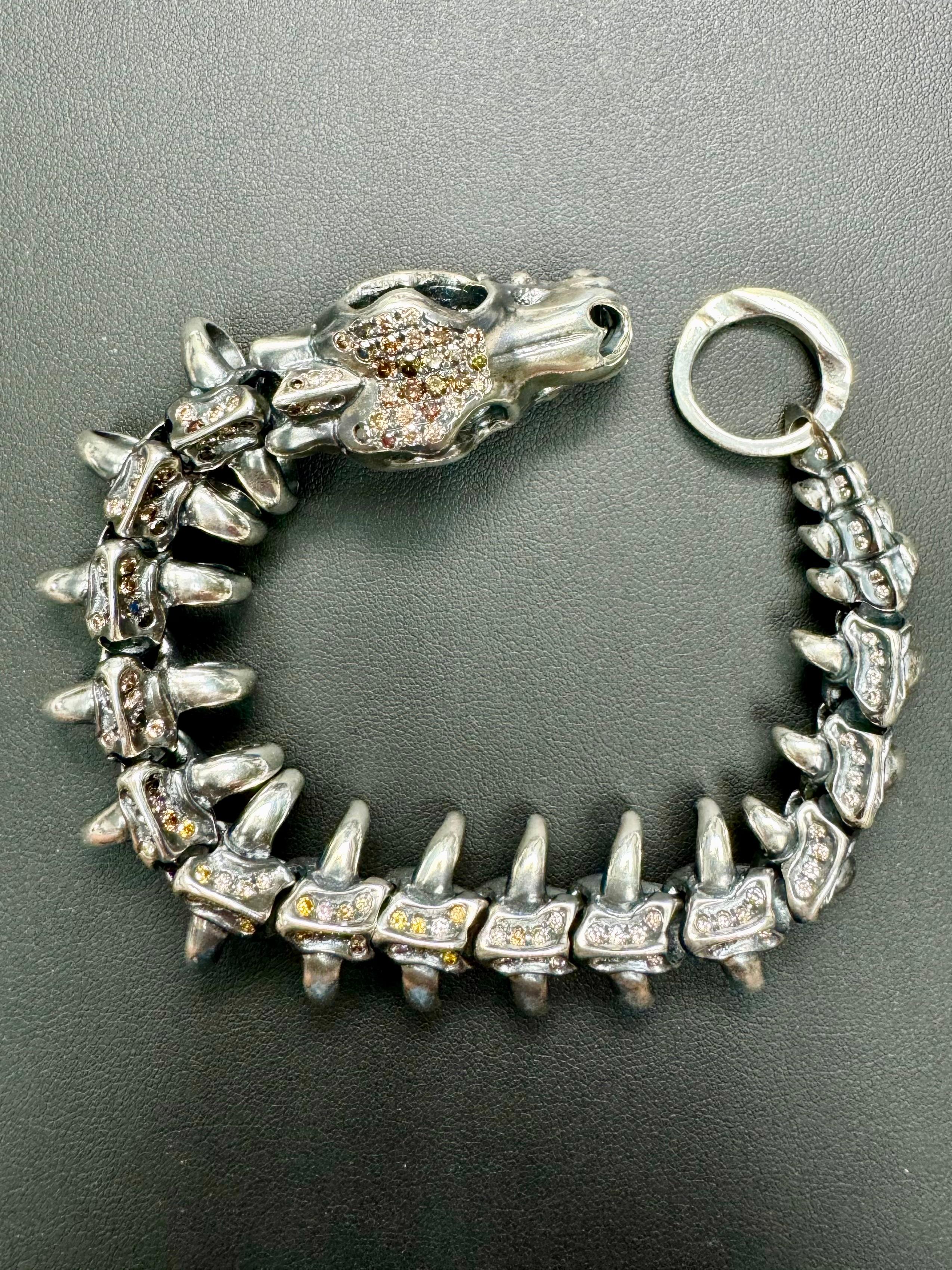 Unisex Silver & Fancy Color Natural Diamonds Dragon Bracelet. Statement Piece! For Sale 12