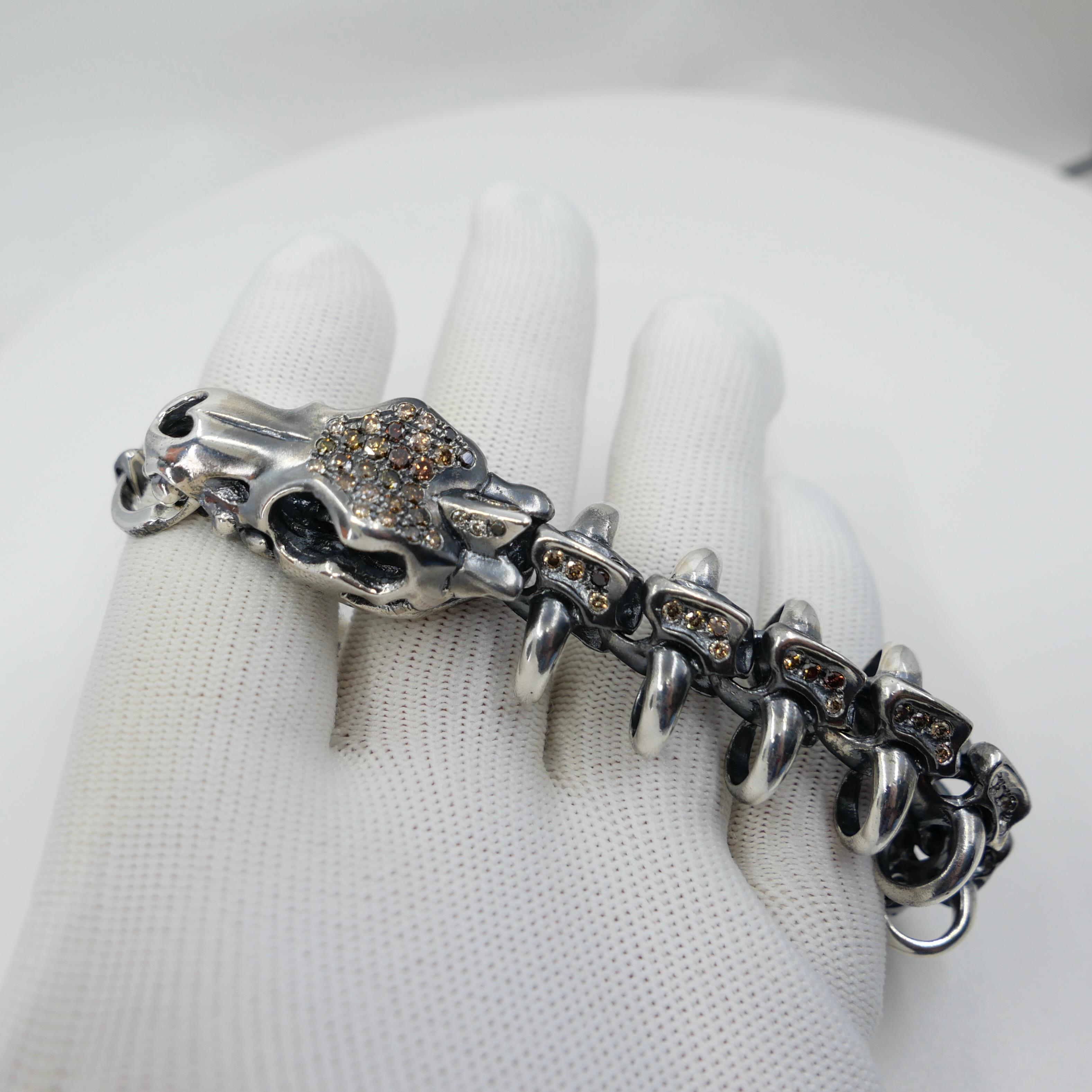 Unisex Silver & Fancy Color Natural Diamonds Dragon Bracelet. Statement Piece! For Sale 15