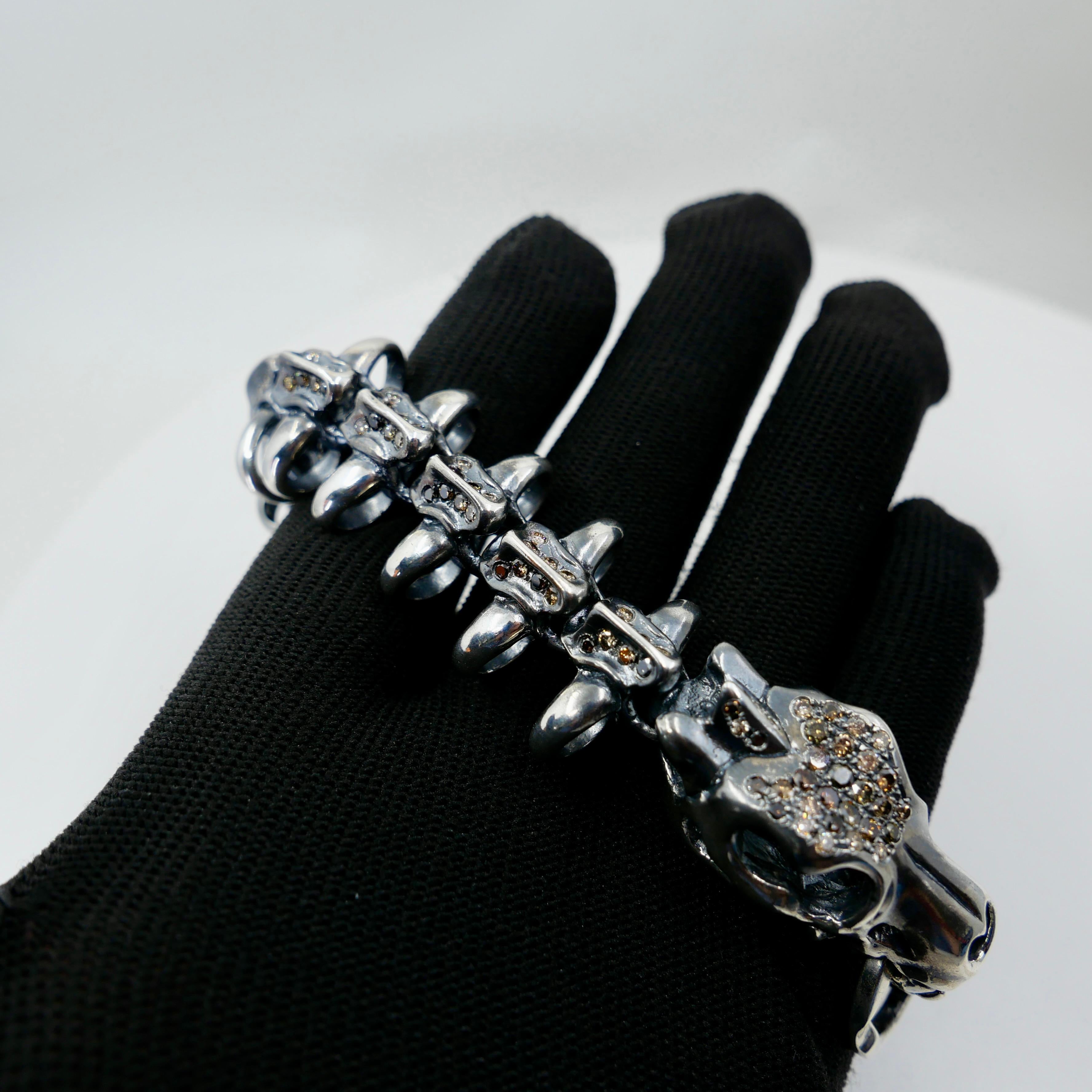 Unisex Silver & Fancy Color Natural Diamonds Dragon Bracelet. Statement Piece! In New Condition For Sale In Hong Kong, HK