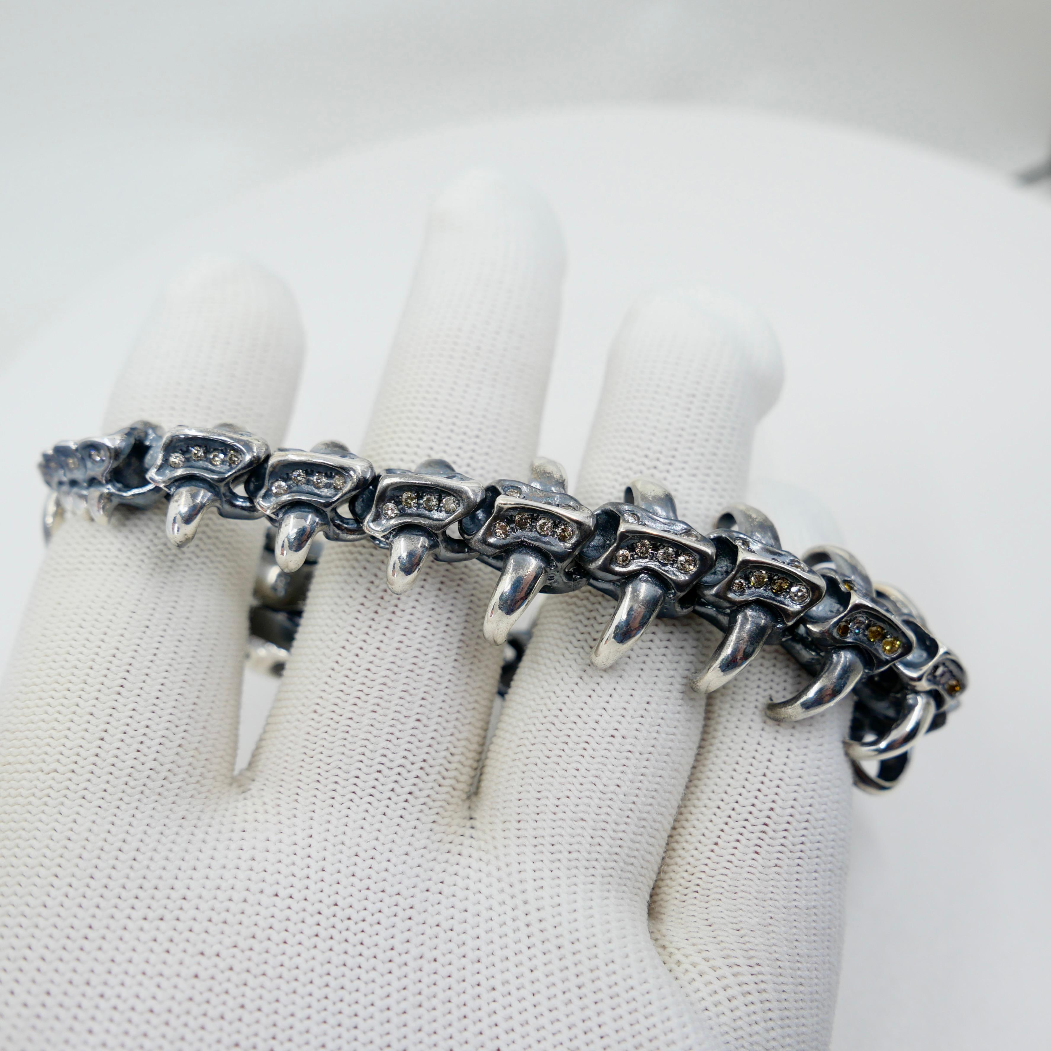 Men's Unisex Silver & Fancy Color Natural Diamonds Dragon Bracelet. Statement Piece! For Sale