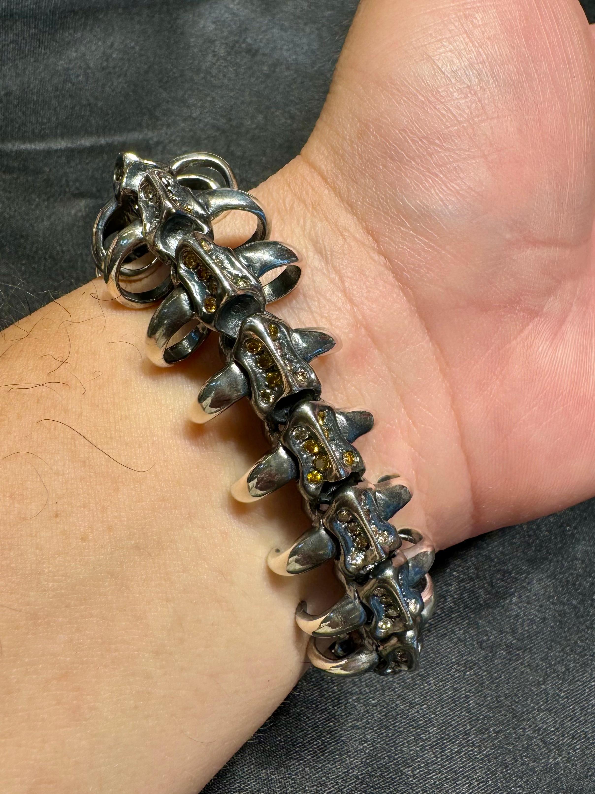 Unisex Silver & Fancy Color Natural Diamonds Dragon Bracelet. Statement Piece! For Sale 2
