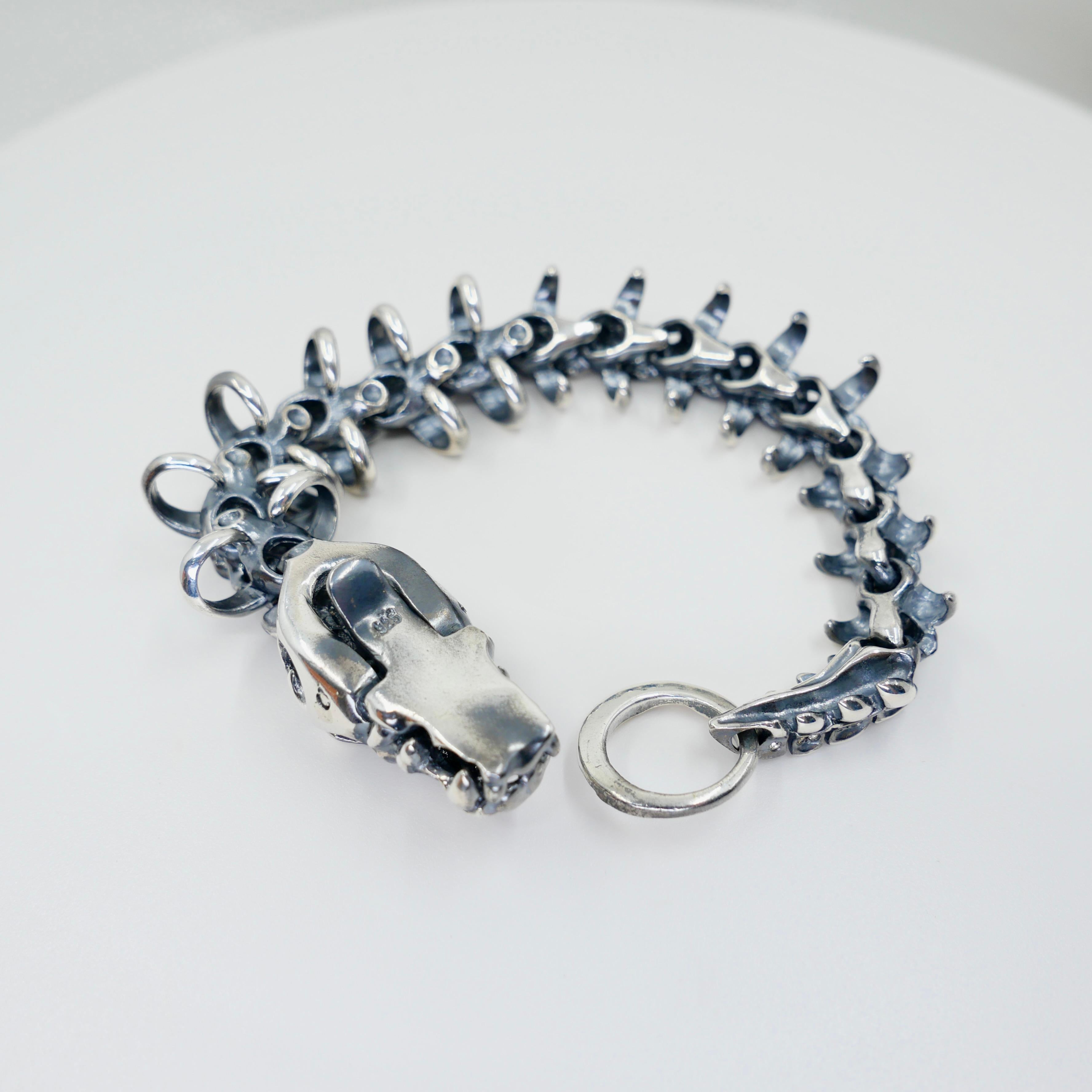 Unisex Silver & Fancy Color Natural Diamonds Dragon Bracelet. Statement Piece! For Sale 3