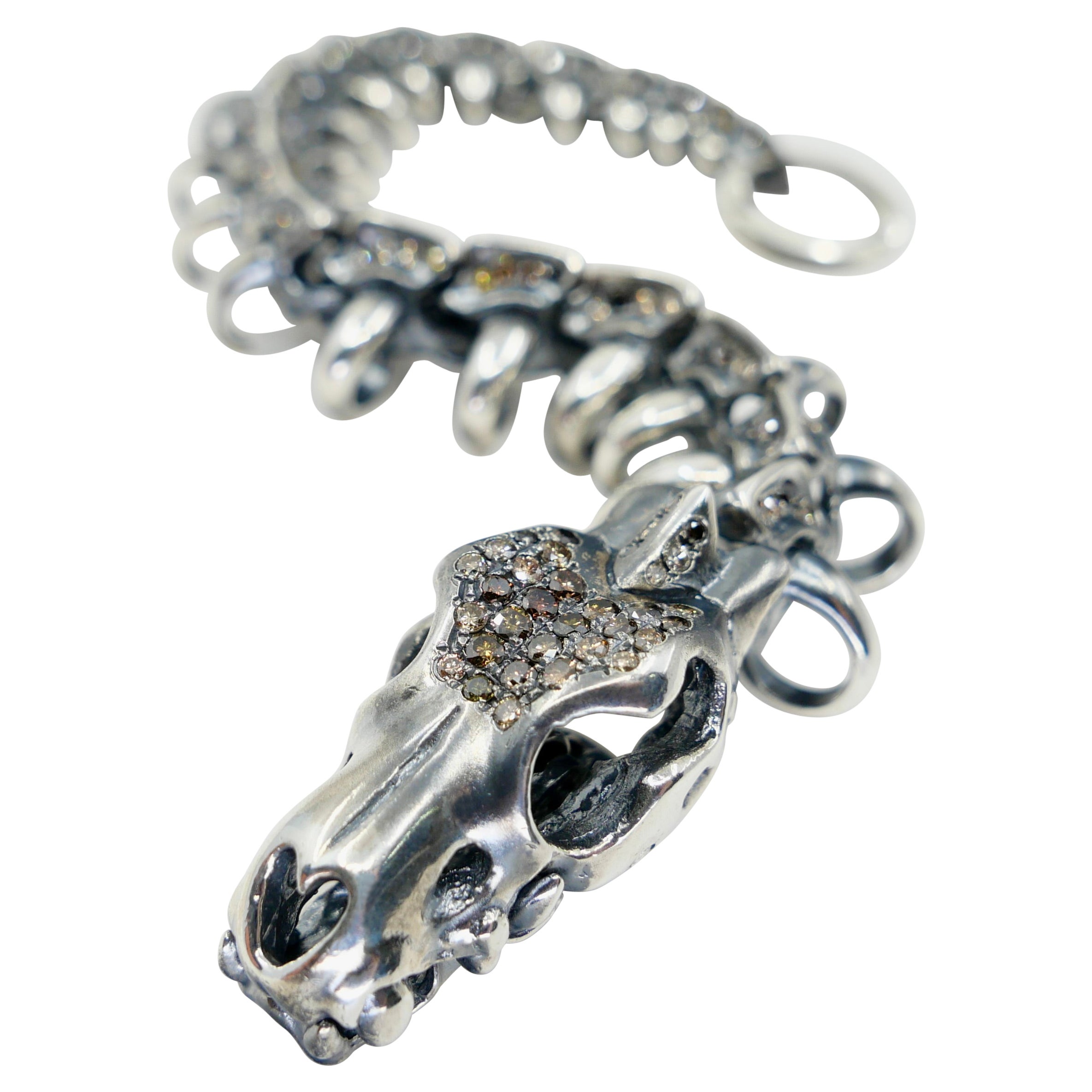 Pulsera unisex de plata y diamantes naturales de color fantasía. ¡Pieza declarada! en venta