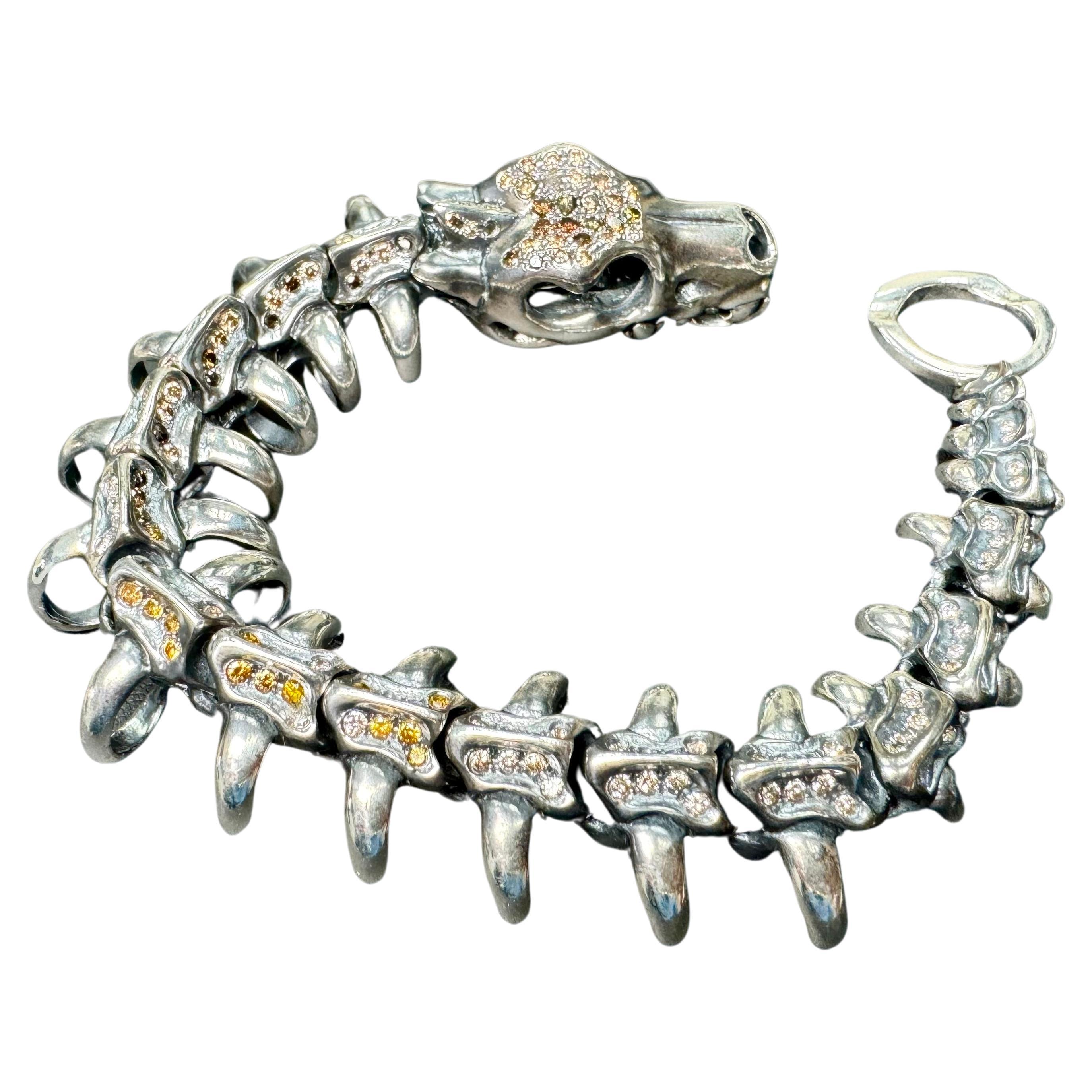 Unisex Silver & Fancy Color Natural Diamonds Dragon Bracelet. Statement Piece! For Sale 4