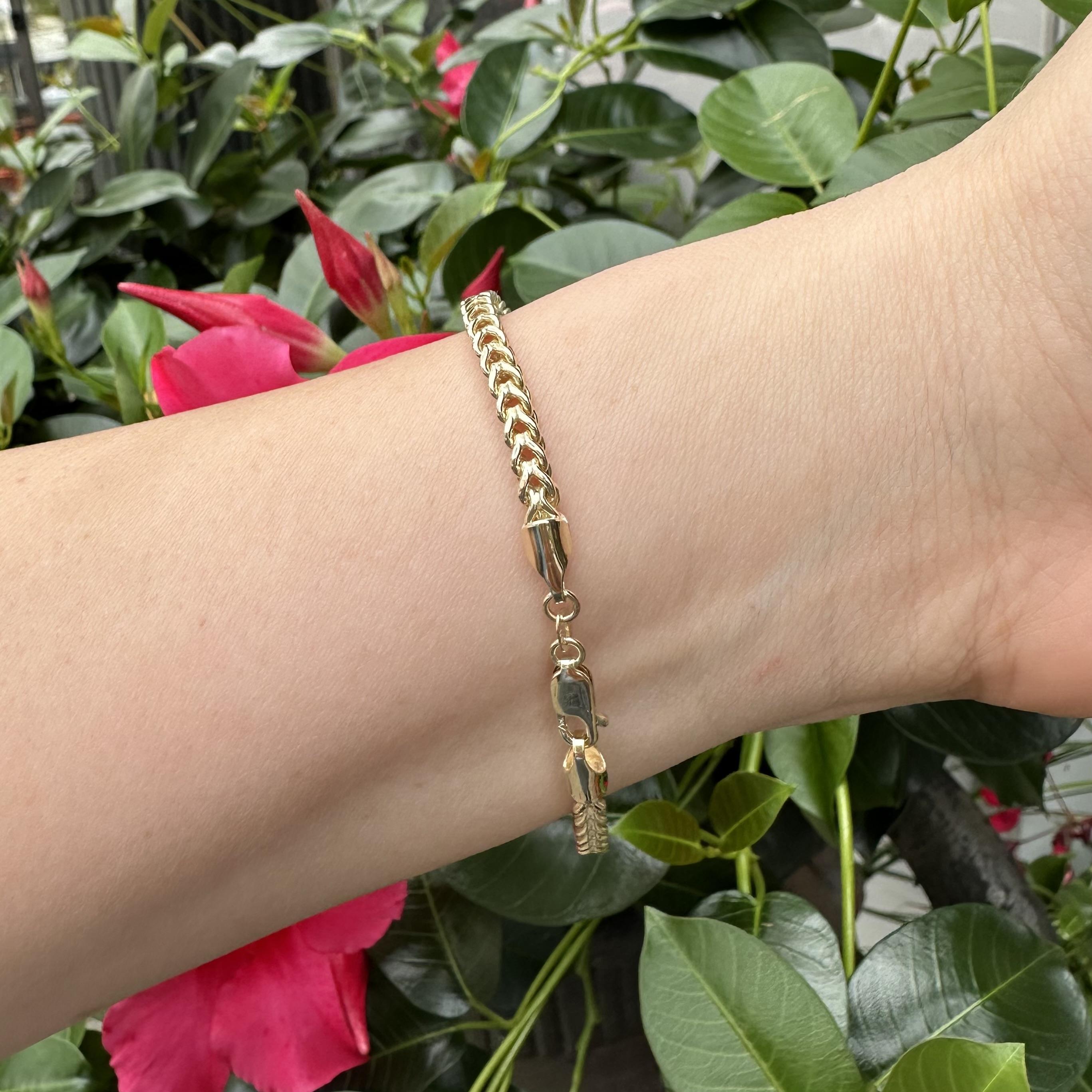 Bracelet unisexe en or jaune 10k et chaîne à maillons Franco 7.5