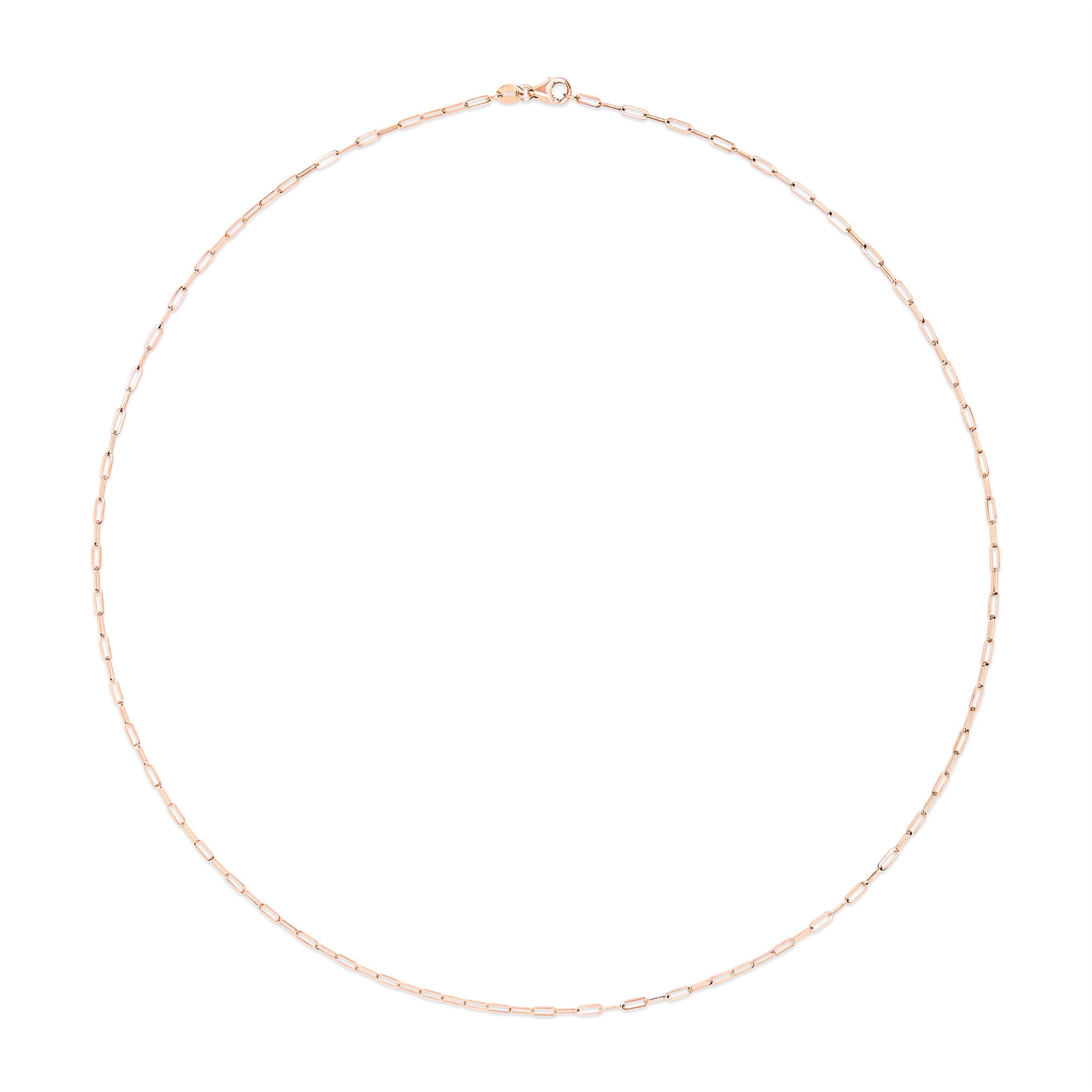 Modern Unisex Solid 14K Rose Gold 1.5mm Paperclip Chain Necklace - 18 Inches For Sale